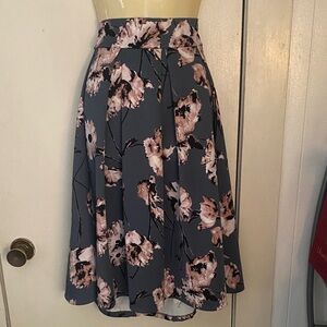 Haute Monde Floral A-Line Skirt in Gray and Pink